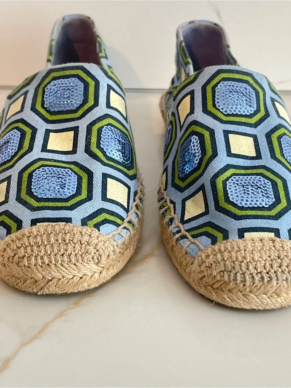 Tory Burch Cecily Espadrilles Womens 8 Coastal Resort Sequin Flats